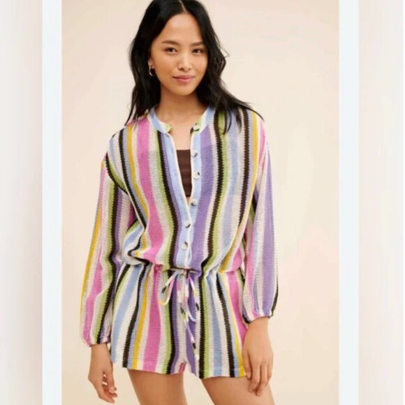 Free People Sun Up Stripe Playsuit Cotton Romper size M - Picture 1 of 11